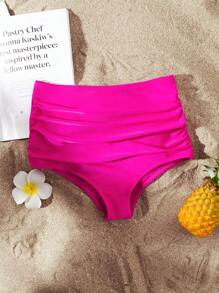 Swim Lushoire Summer Beach Ruched High Waisted Bikini Bottom - Hot Pink - View 3