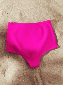 Swim Lushoire Summer Beach Ruched High Waisted Bikini Bottom - Hot Pink - View 2