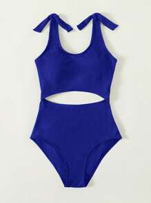 Cut Out One Piece Swimsuit, For Summer Beach Vacation - Royal Blue - View 3