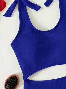 Cut Out One Piece Swimsuit, For Summer Beach Vacation - Royal Blue - View 4