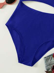 Cut Out One Piece Swimsuit, For Summer Beach Vacation - Royal Blue - View 5