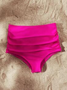 Swim Lushoire Summer Beach Ruched High Waisted Bikini Bottom - Hot Pink - View 6