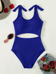 Cut Out One Piece Swimsuit, For Summer Beach Vacation - Royal Blue - View 6