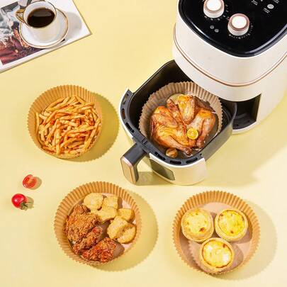 SHEIN Basic living 100pcs Air Fryer Papers, Disposable Air Fryer Supplies, Tray Non-Stick Silicone Oil Paper,Air Fryer Oil-Proof Parchment Air Fryer Kitchen Air Fryer Liners Air Fryer Paper Airfryer Air Frier