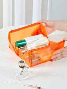 Túi đựng mỹ phẩm bằng nhựa PVC chống thấm nước trong suốt màu cam lớn, Hộp đựng cọ trang điểm, Hộp đựng đồ vệ sinh cá nhân du lịch, Túi đựng bút chì cho túi đựng đồ trang điểm ở trường Hộp đựng đồ trang điểm Hộp đựng đồ trang điểm - trái cam - Xem 3