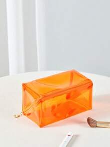 Túi đựng mỹ phẩm bằng nhựa PVC chống thấm nước trong suốt màu cam lớn, Hộp đựng cọ trang điểm, Hộp đựng đồ vệ sinh cá nhân du lịch, Túi đựng bút chì cho túi đựng đồ trang điểm ở trường Hộp đựng đồ trang điểm Hộp đựng đồ trang điểm - trái cam - Xem 4