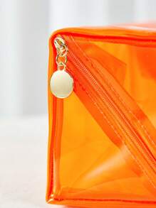 Túi đựng mỹ phẩm bằng nhựa PVC chống thấm nước trong suốt màu cam lớn, Hộp đựng cọ trang điểm, Hộp đựng đồ vệ sinh cá nhân du lịch, Túi đựng bút chì cho túi đựng đồ trang điểm ở trường Hộp đựng đồ trang điểm Hộp đựng đồ trang điểm - trái cam - Xem 6