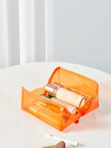 Túi đựng mỹ phẩm bằng nhựa PVC chống thấm nước trong suốt màu cam lớn, Hộp đựng cọ trang điểm, Hộp đựng đồ vệ sinh cá nhân du lịch, Túi đựng bút chì cho túi đựng đồ trang điểm ở trường Hộp đựng đồ trang điểm Hộp đựng đồ trang điểm - trái cam - Xem 7