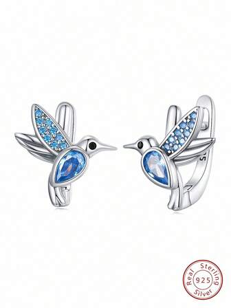 1對藍色流行耳釘適合女士S925純銀精細首飾類日常穿著禮物