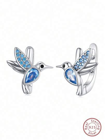 1對藍色流行耳釘適合女士S925純銀精細首飾類日常穿著禮物