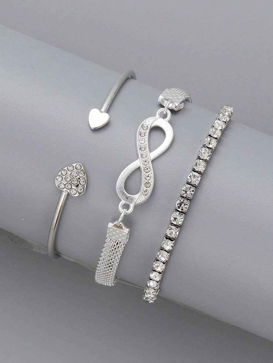 3pcs Rhinestone Heart & Infinity Decor Bracelet SHEIN USA
