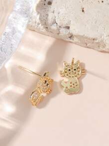 Bông tai stud Khối Zirconia  Thiết kế mèo - Vàng - Xem 2