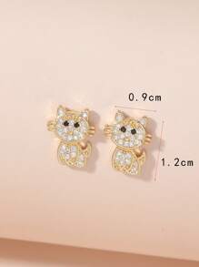 Bông tai stud Khối Zirconia  Thiết kế mèo - Vàng - Xem 3