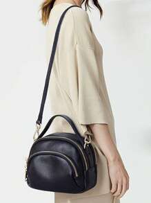 輕便商務休閒簡約多口袋圓頂包適合青少年女孩女大學生、菜鳥和白領非常適合辦公室、大學、工作、商務、通勤、戶外、旅行、郊遊 - 黑色 - 查看 2