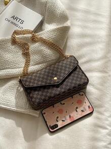 Phong cách Old Money, Túi đeo chéo nữ có họa tiết Monogram cổ điển dành cho nữ tuổi teen Sinh viên đại học, tân binh và công nhân cổ trắng Hoàn hảo cho văn phòng, trường đại học, công việc, kinh doanh, đi làm - Cà phê nâu - Xem 3