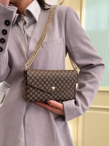 Phong cách Old Money, Túi đeo chéo nữ có họa tiết Monogram cổ điển dành cho nữ tuổi teen Sinh viên đại học, tân binh và công nhân cổ trắng Hoàn hảo cho văn phòng, trường đại học, công việc, kinh doanh, đi làm - Cà phê nâu - Xem 6