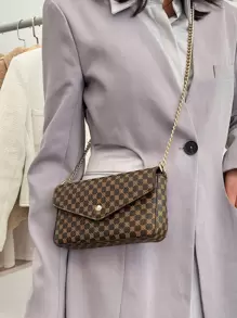 Phong cách Old Money, Túi đeo chéo nữ có họa tiết Monogram cổ điển dành cho nữ tuổi teen Sinh viên đại học, tân binh và công nhân cổ trắng Hoàn hảo cho văn phòng, trường đại học, công việc, kinh doanh, đi làm - Cà phê nâu - Xem 7