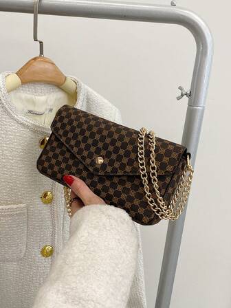 Old Money Style, Classic Monogram Patterned Women's Crossbody Chain Bag For Teen Girls Women College Students,Rookies & White-Collar Workers Perfect For Office,College,Work ,Business,Commute