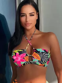 Swim Lushoire 熱帶圖案掛脖比基尼上衣 - 彩色 - 查看 1