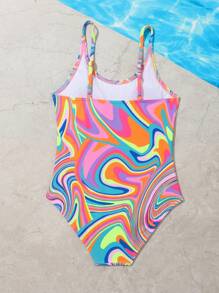 Tween Girl Allover Print One Piece Swimsuit - Multicolor - View 2