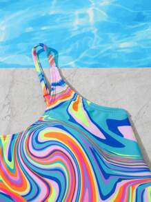 Tween Girl Allover Print One Piece Swimsuit - Multicolor - View 4