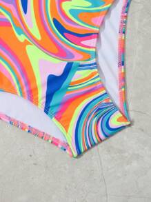 Tween Girl Allover Print One Piece Swimsuit - Multicolor - View 5