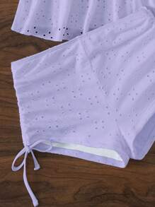 SHEIN Swim Quần short thêu hoa đi biển mùa hè Sò điệp trang trí quần short Tankini - Màu Lilac Tím - Xem 4