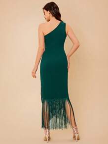 SHEIN Belle Vestido con escote asimétrico, detalles de flecos, drapeado, elegante vestido de cóctel semi formal para fiesta de graduación, cena, baile de graduación, fiesta, boda