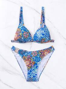 SHEIN Swim Floral Print Triangle Bikini Set - Multicolor - View 5