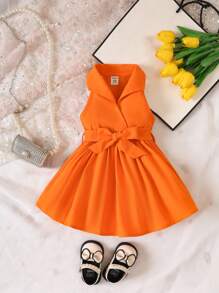Baby Girl Solid Wrap Shirt Dress - Orange - View 1