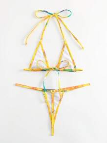 Bañador bikini halter de tie dye - Amarillo - Ver 2