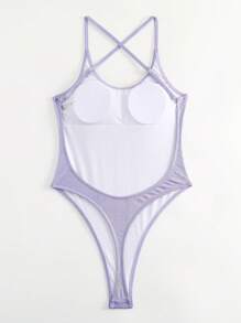 Solid Backless One Piece Swimsuit - Purple - View 4