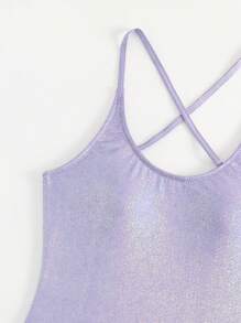 Solid Backless One Piece Swimsuit - Purple - View 6