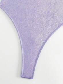 Solid Backless One Piece Swimsuit - Purple - View 7