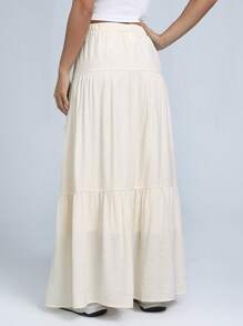 SHEIN EZwear Solid Ruffle Hem Maxi Skirt - Beige - View 2
