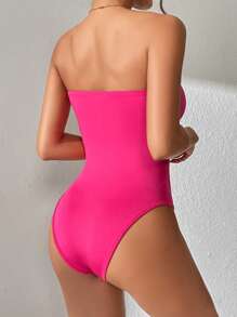 SHEIN PETITE Solid Tube Bodysuit - Hot Pink - View 2