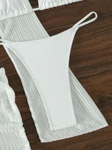 Swim SXY Summer Beach Plain Halter Triangle Bikini Set With Cover Up Set - White - View 7