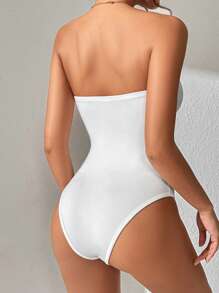 SHEIN PETITE 女士纯色管状夏季紧身衣 - 白色 - 查看 2