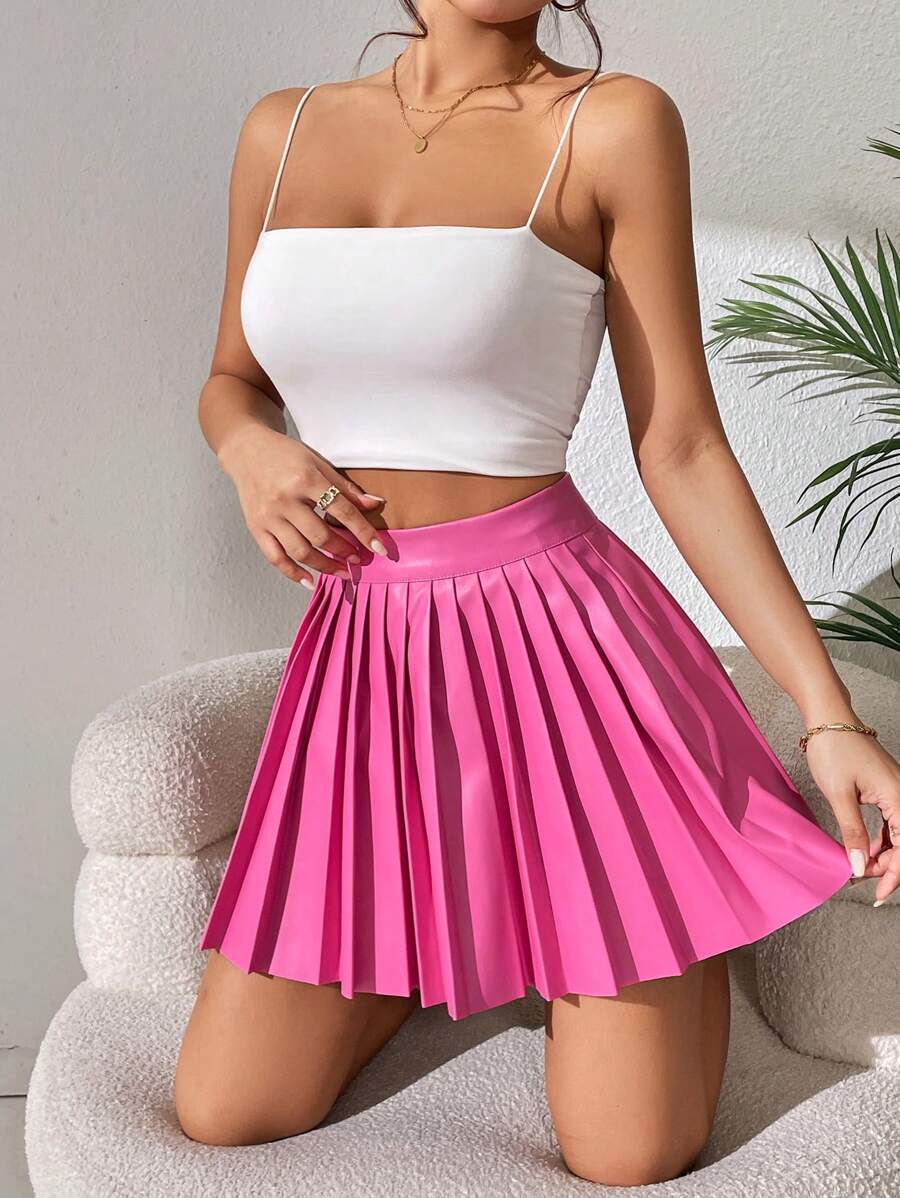 SHEIN PETITE Váy nữ Xếp li màu trơn Giải trí - Hồng - Xem 1