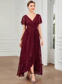 EVERPRETTY Sukienka formalna z koronkowym kołnierzykiem i kopertowym dołem