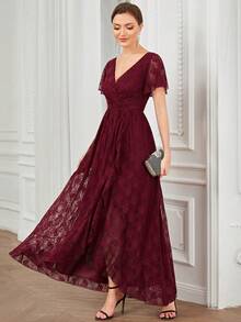 EVERPRETTY Sukienka formalna z koronkowym kołnierzykiem i kopertowym dołem