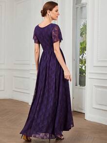 EVERPRETTY Surplice Neck Wrap Hem Lace Formal Dress - Purple - View 2