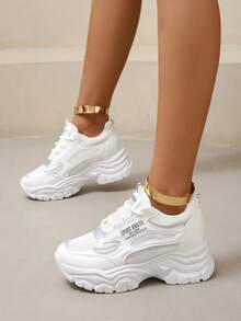 女士字母圖案前綁帶坡跟運動戶外運動鞋 - 白色 - 查看 2