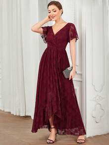 EVERPRETTY Sukienka formalna z koronkowym kołnierzykiem i kopertowym dołem