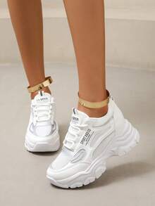 女士字母圖案前綁帶坡跟運動戶外運動鞋 - 白色 - 查看 5