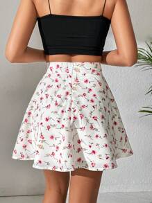 SHEIN PETITE 碎花喇叭下擺半身裙 - 白色 - 查看 2