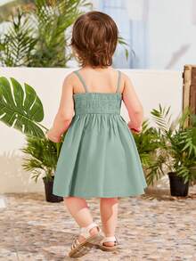 SHEIN Đầm em bé Dải chun Hoa - Màu xanh Bạc hà - Xem 2