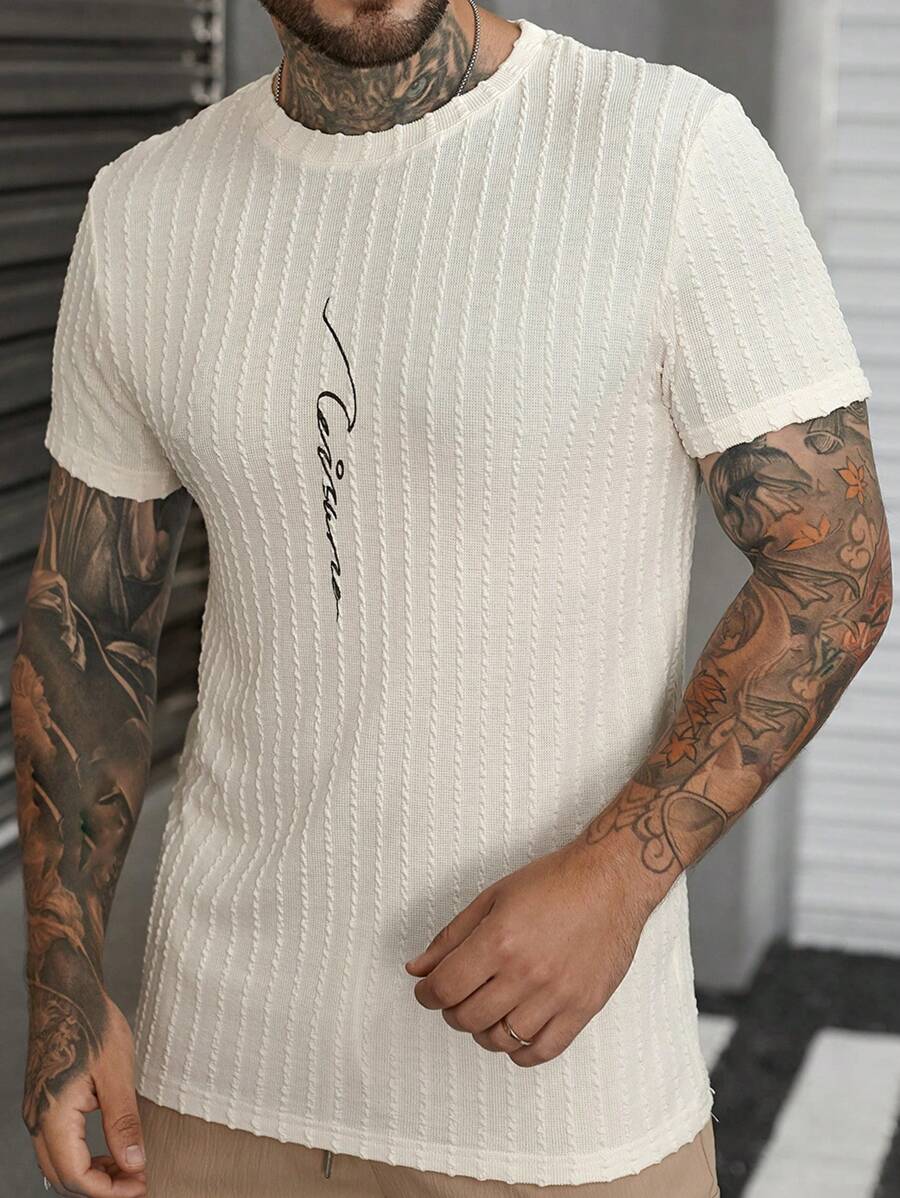 Manfinity Men Letter Graphic Tee - Beige - View 1