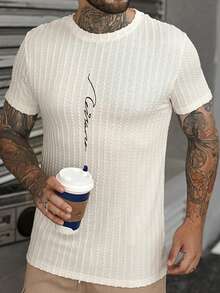 Manfinity Men Letter Graphic Tee - Beige - View 3