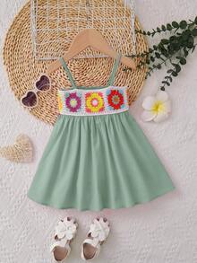 SHEIN Đầm em bé Dải chun Hoa - Màu xanh Bạc hà - Xem 6